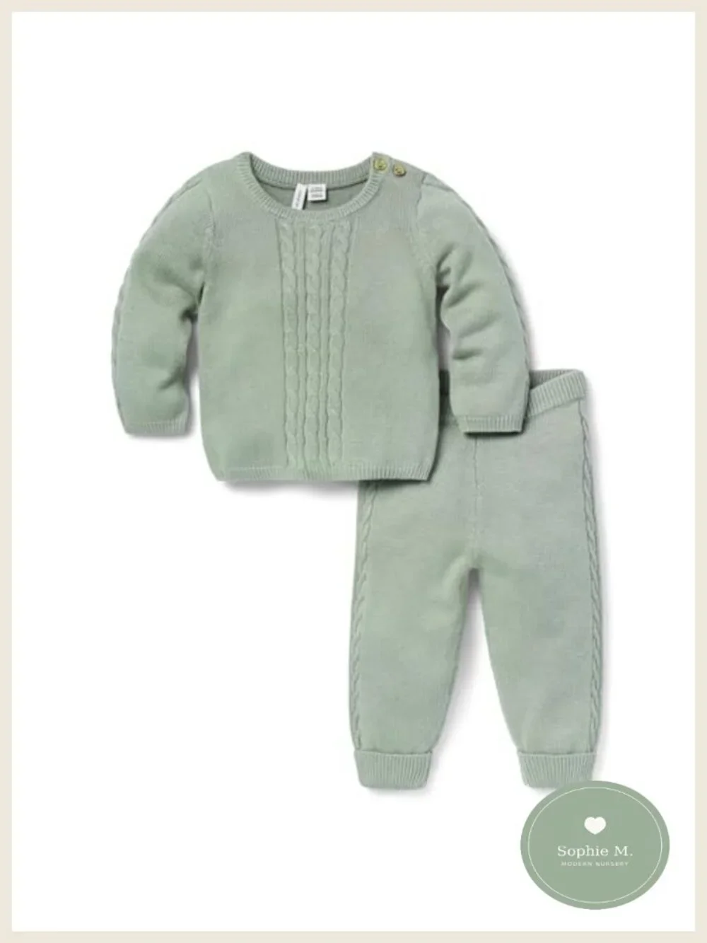 Baby Cable Knit Matching Set - Long Sleeve Sweater & Pants, Cotton